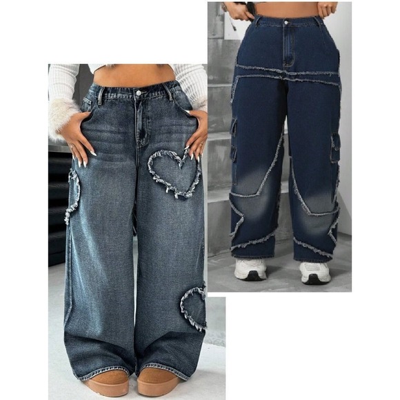 SHEIN Denim - 2 Pairs Shein Curve Women's Plus Size Blue Jeans - Stars, Hearts - Sz 6X (26)